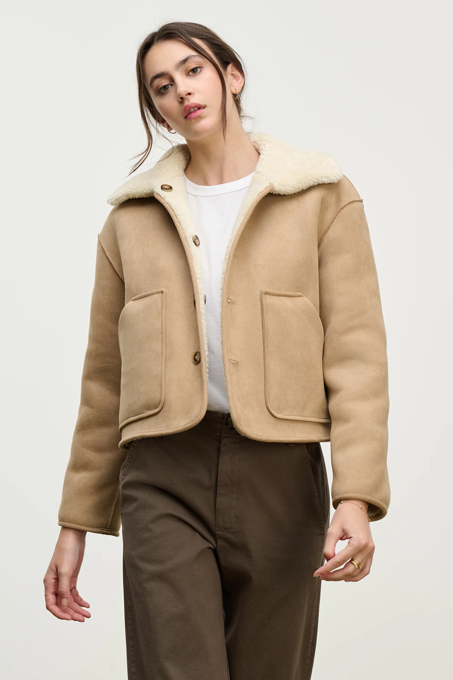 AMARA SHERPA REVERSIBLE JACKET IN SAND - Image 2
