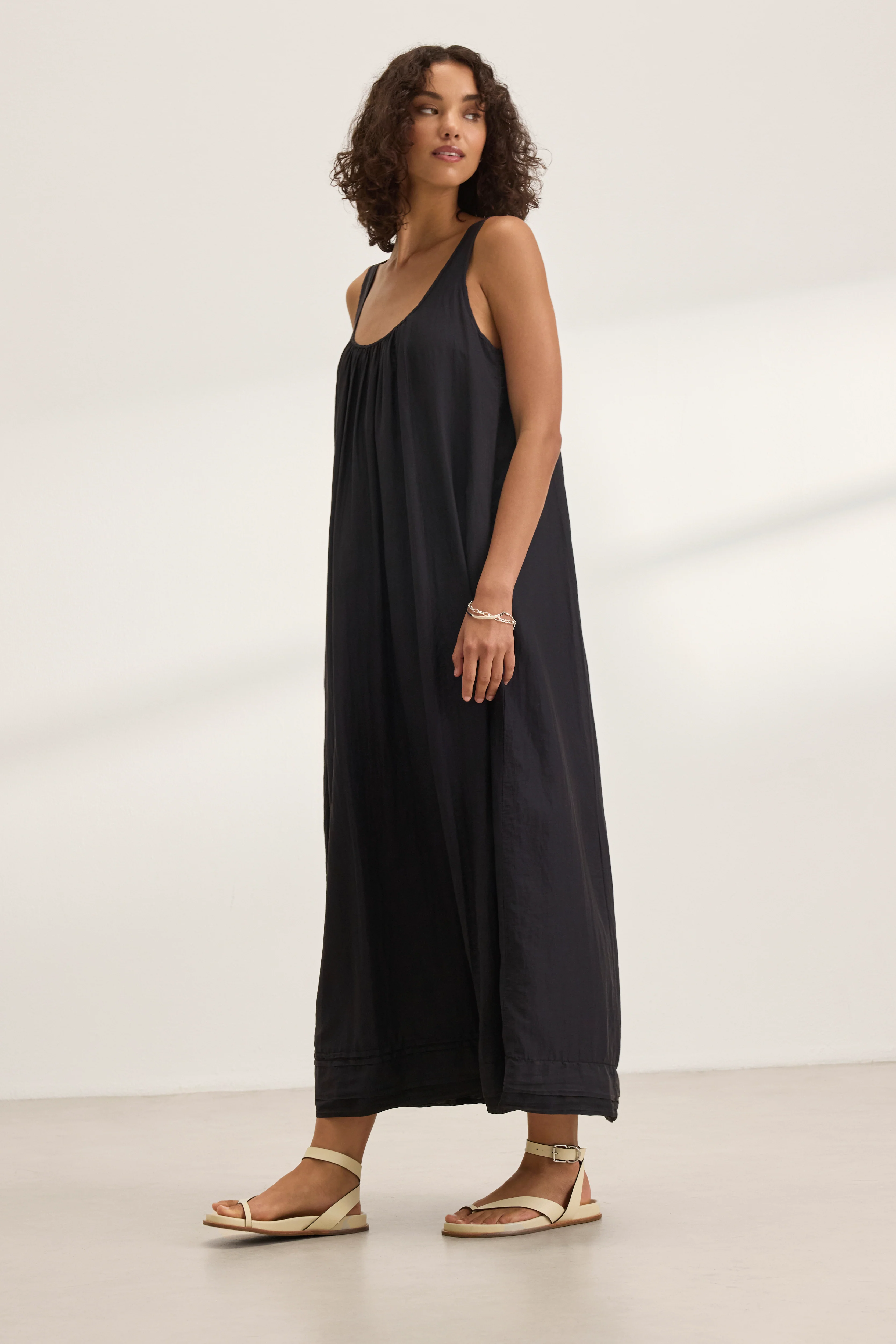 BAYOU SILK COTTON VOILE DRESS IN BLACK - Image 3