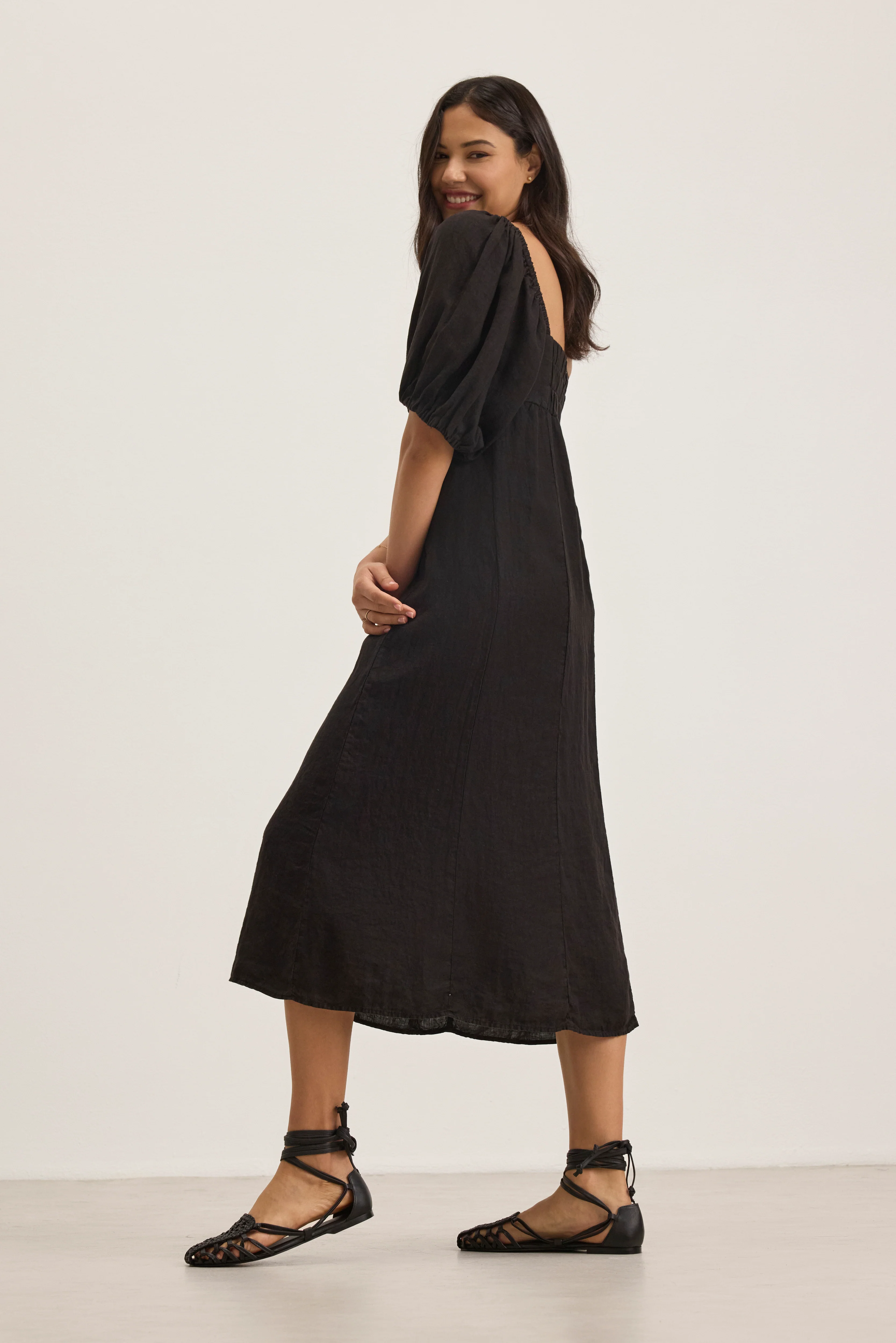 BROOKE LINEN DRESS IN BLACK - Image 3