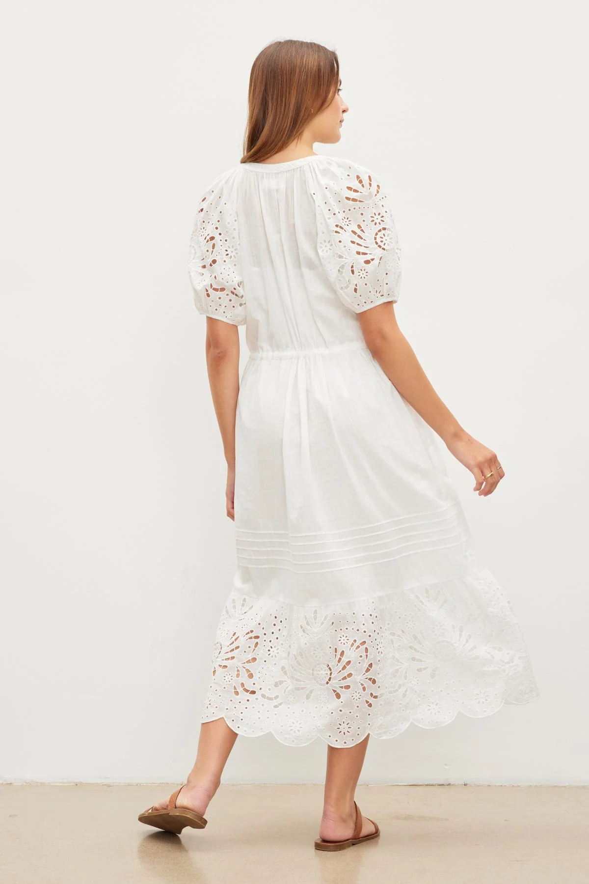 NADIA EMBROIDERED COTTON LACE DRESS IN ECRU - Image 3