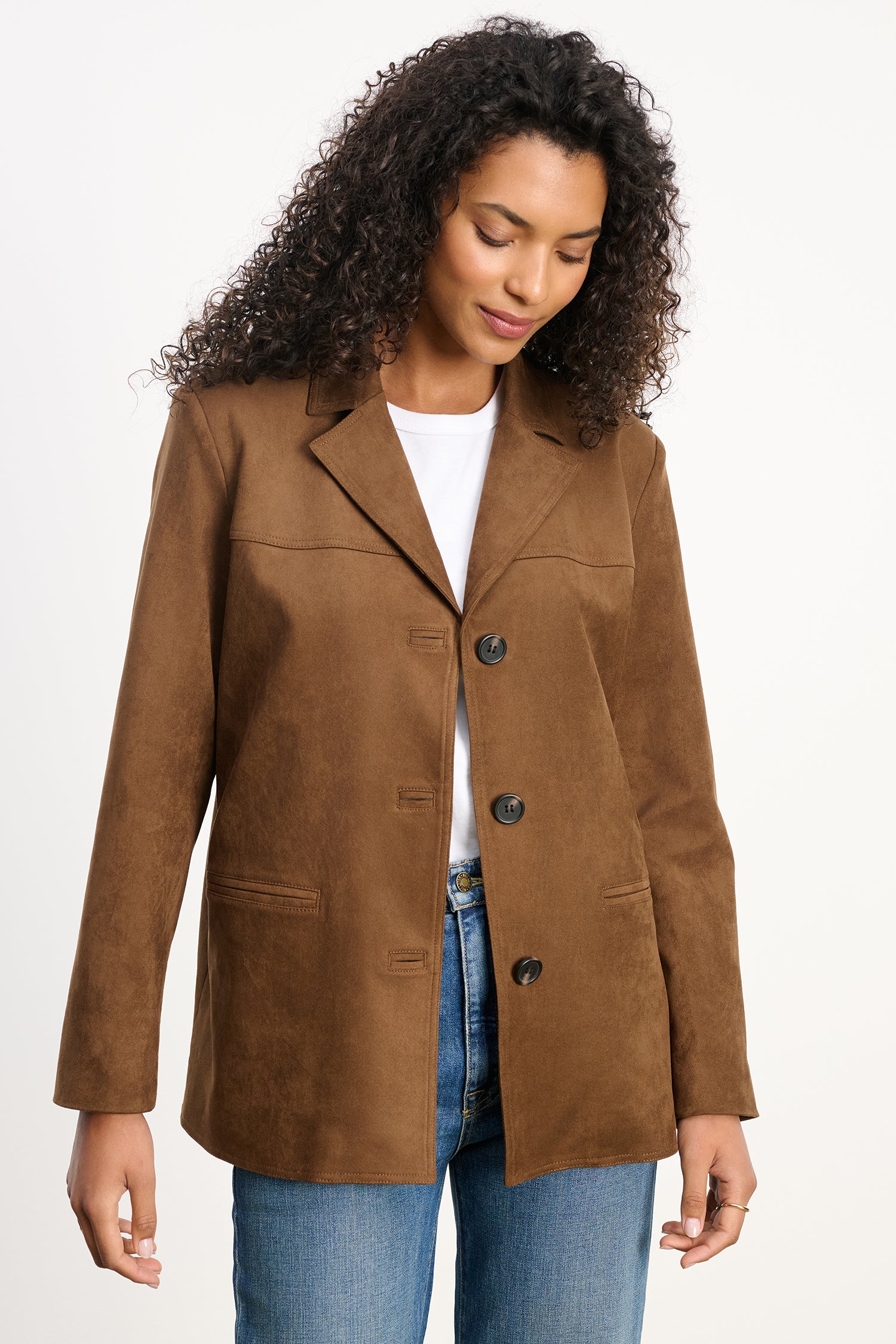 SALIE FAUX SUEDE JACKET IN BROWN - Image 3